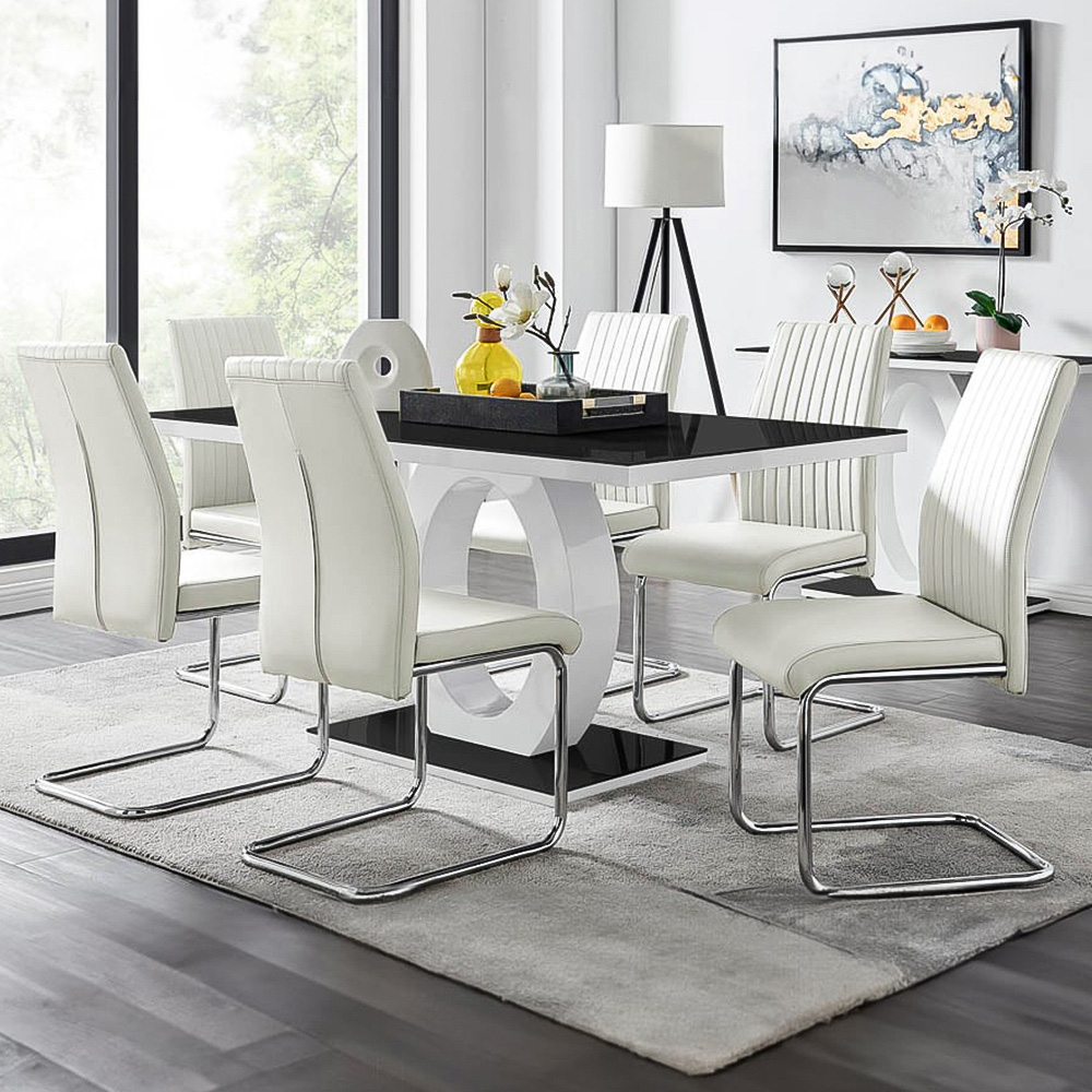 Furniturebox Lucia Fontant 6 Seater Dining Set Black Gloss White and Chrome Image 1