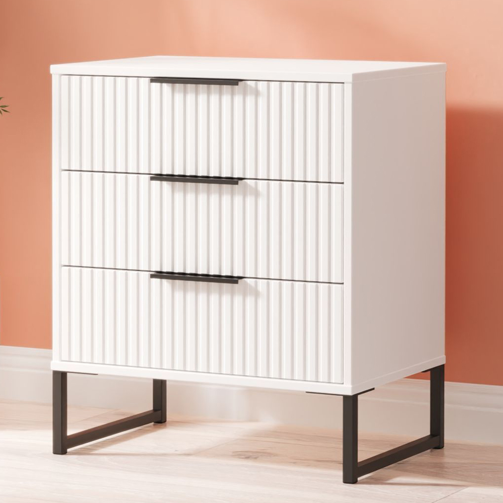 Crowndale Fluted 3 Drawer White Matt Midi Chest of Drawers Ready Assembled Image 1