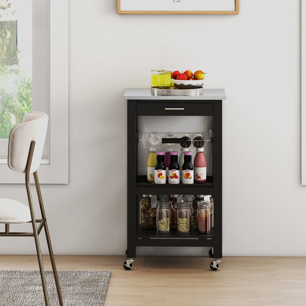 Costway Single Drawer 3 Shelf Black Kitchen Trolley Image 5