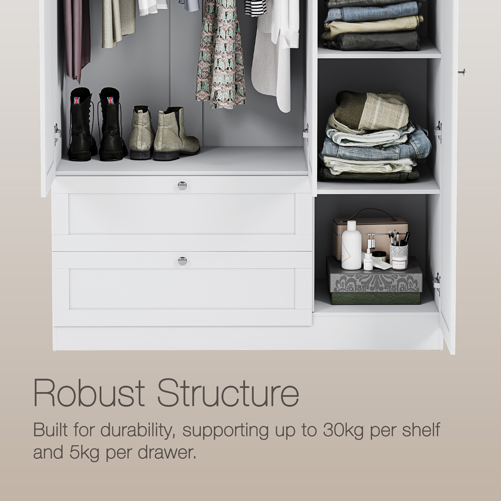 VIDA DESIGNS Altino 3 Door 2 Drawer White Shaker-Style Mirrored Wardrobe Image 5