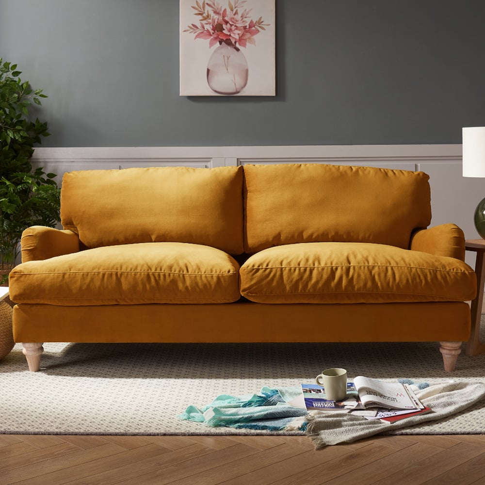 Home Detail Oxford 3 Seater Mustard Gold Velvet Sofa Image 1