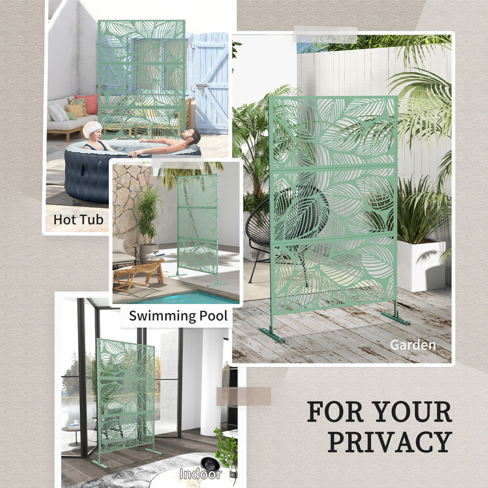 Outsunny 2 x 1m Green Leaf Style Metal Outdoor Privacy Screen Panel with Stand Image 6