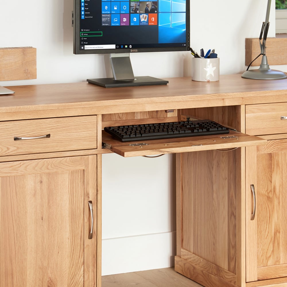 Baumhaus Mobel 2 Door 2 Drawer Large Hidden Office Desk Oak Image 4