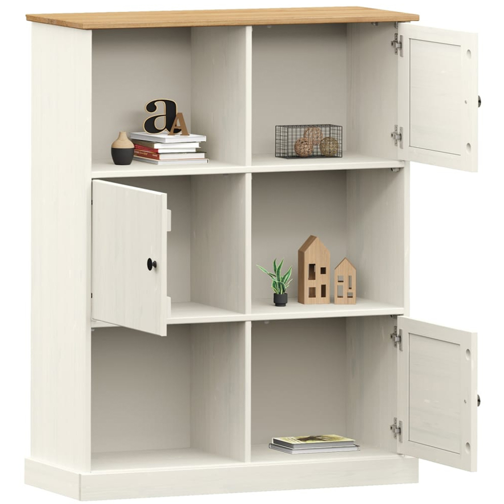 vidaXL 3 Door 3 Shelf White Pine Wood Bookcase Image 3
