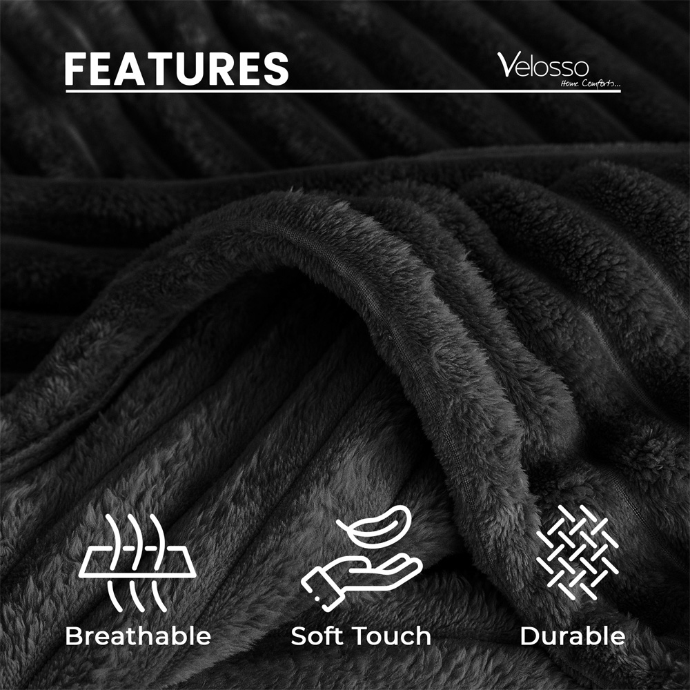 Velosso Bellissima Black Plush Throw 100 x 150cm Image 5