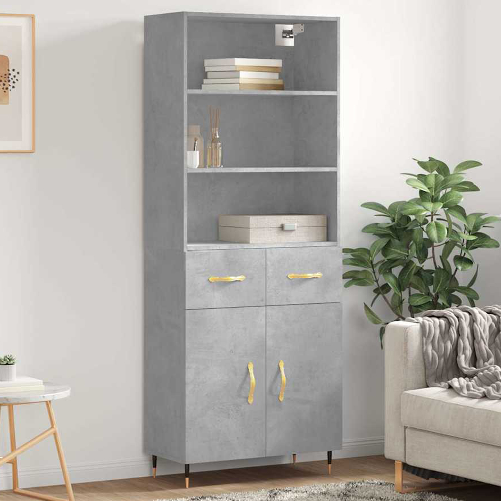 vidaXL 2 Door 2 Drawer 3 Shelf Concrete Grey Highboard Image 1