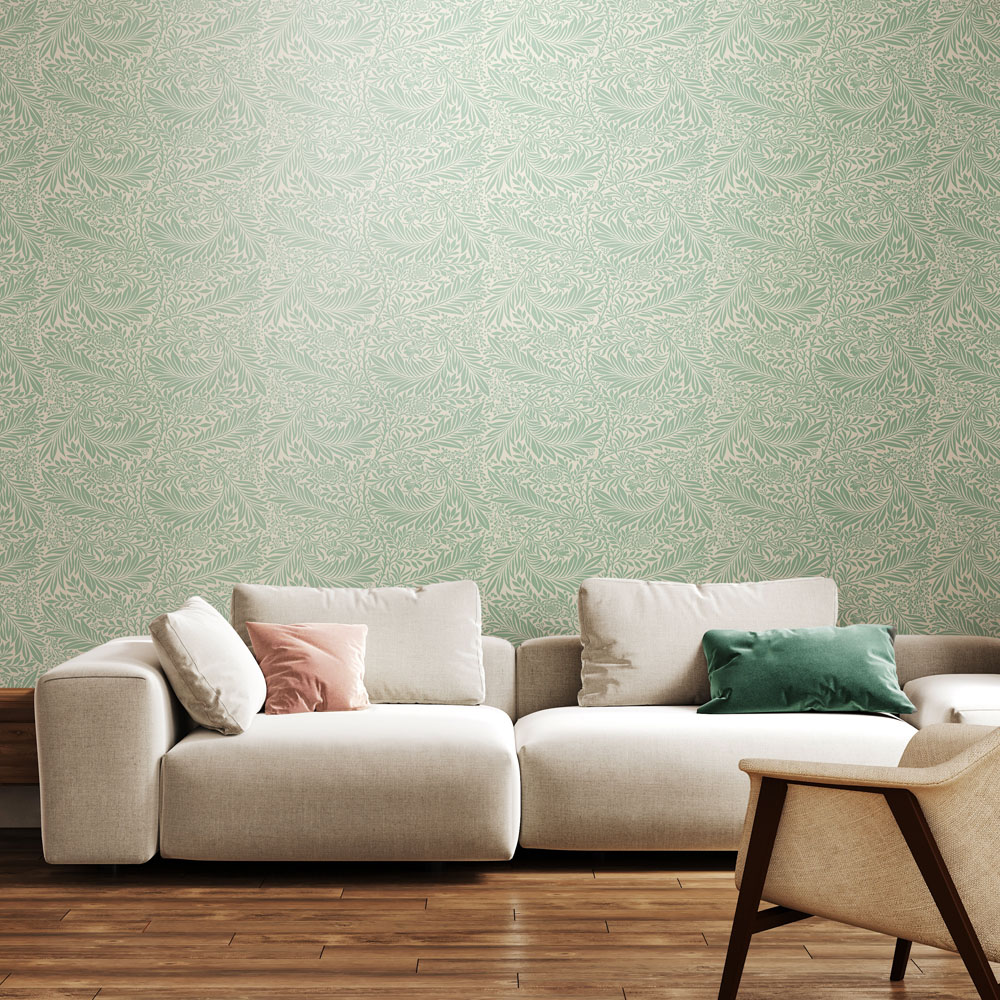 Hoopla Walls Elegance Ditsy Leaf Stripe Seafoam Wallpaper Image 2