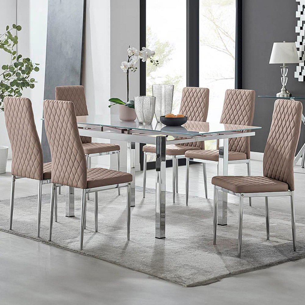 Furniturebox Fonti Valera 6 Seater Dining Set Cappuccino and Chrome Image 1