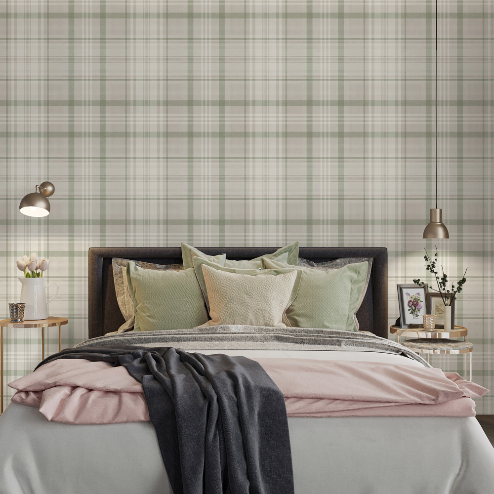 Holden Decor Kirkham Check Green Wallpaper Image 3