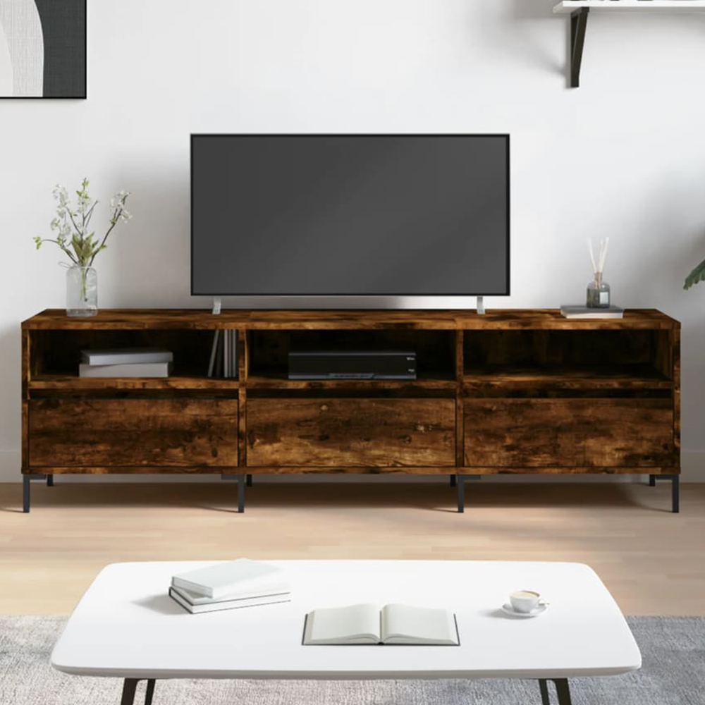 vidaXL 3 Door 3 Shelf Smoked Oak Wide TV Cabinet Image 1