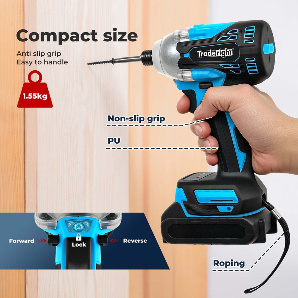 Traderight 21V Cordless Brushless 1/4 inch Impact Driver with 2 Batteries Image 8