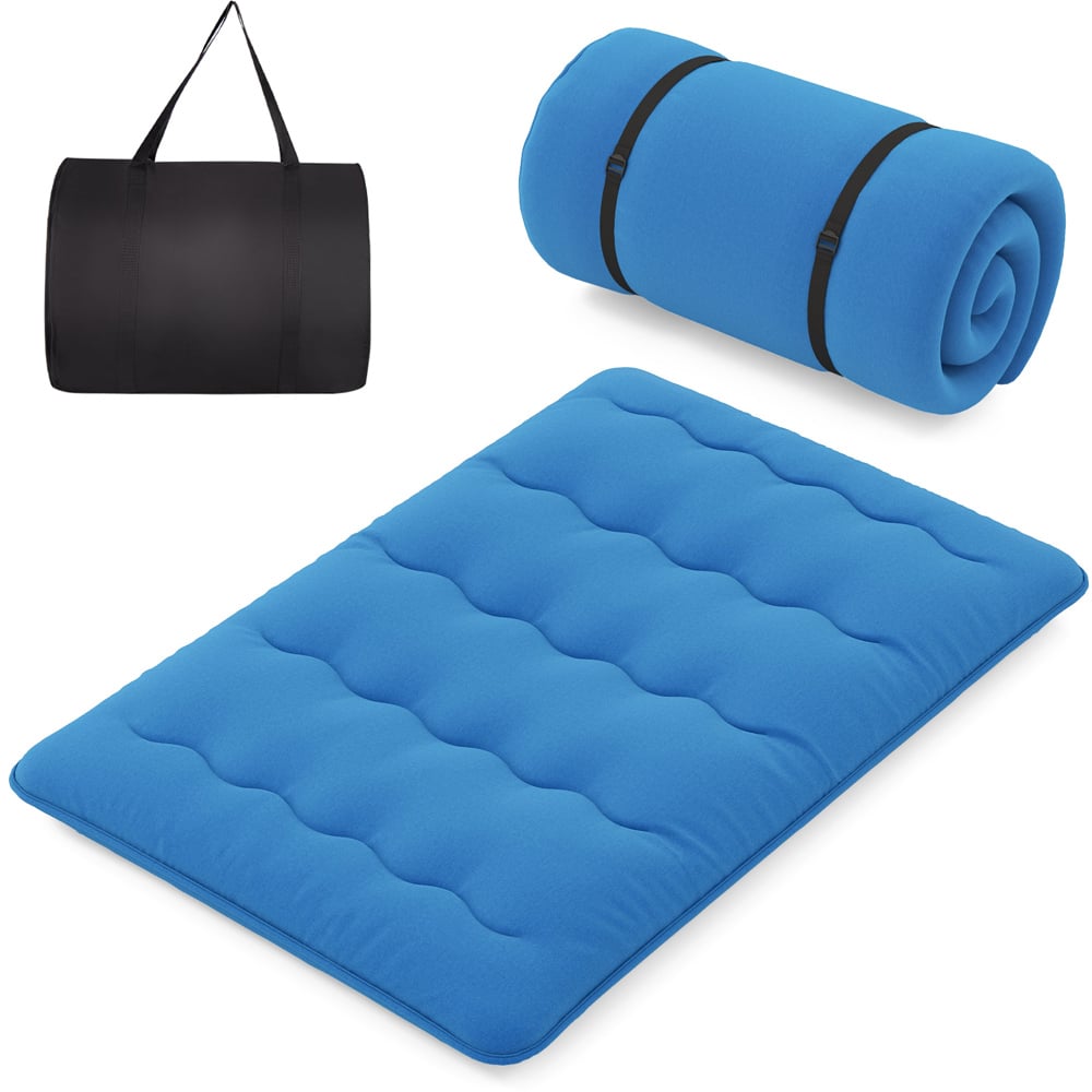 Costway Double Size Blue Japanese Floor Mattress with Cover and Carry Bag Image 1