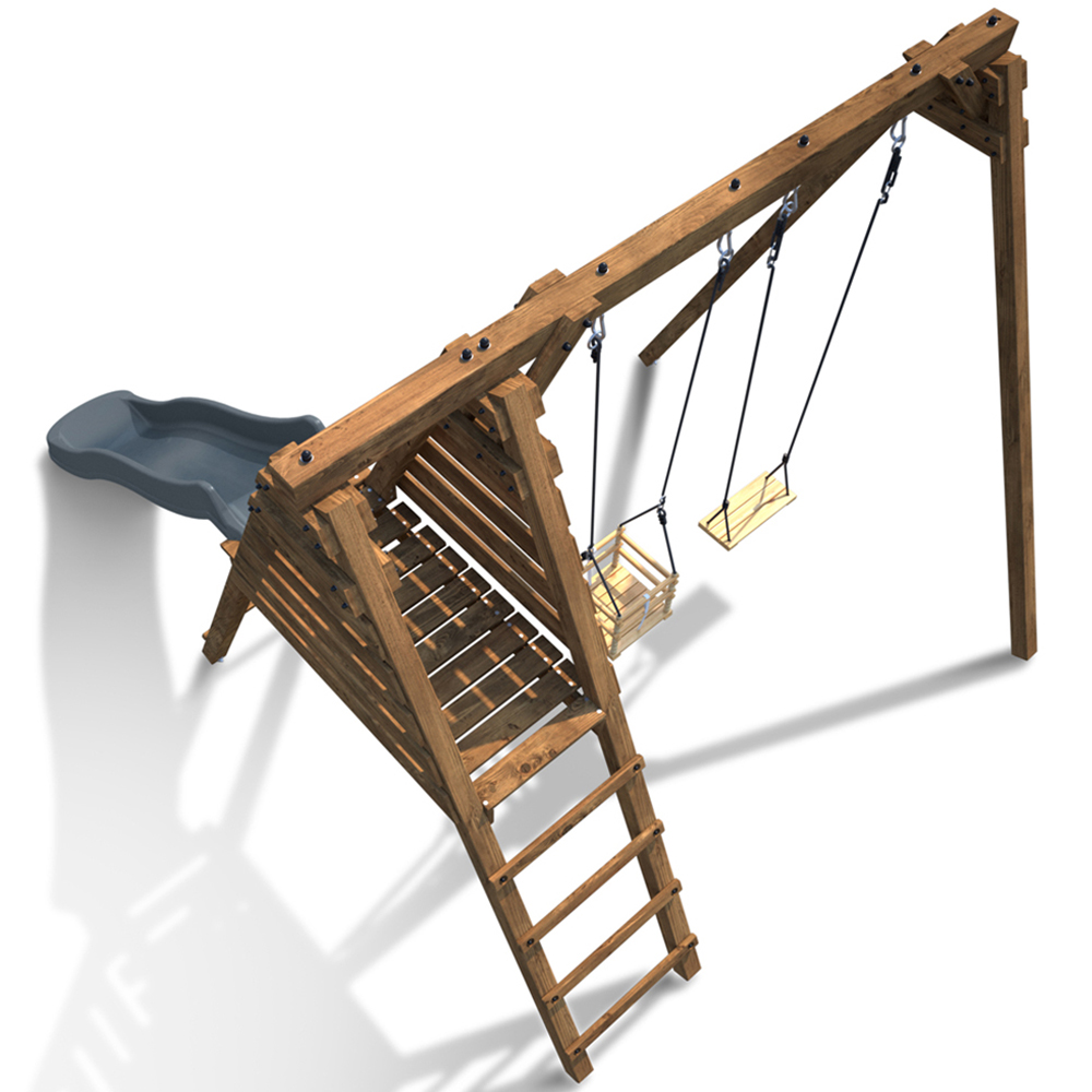 Soulet Prune Kids Double Wooden Swing Set with Slide Image 5