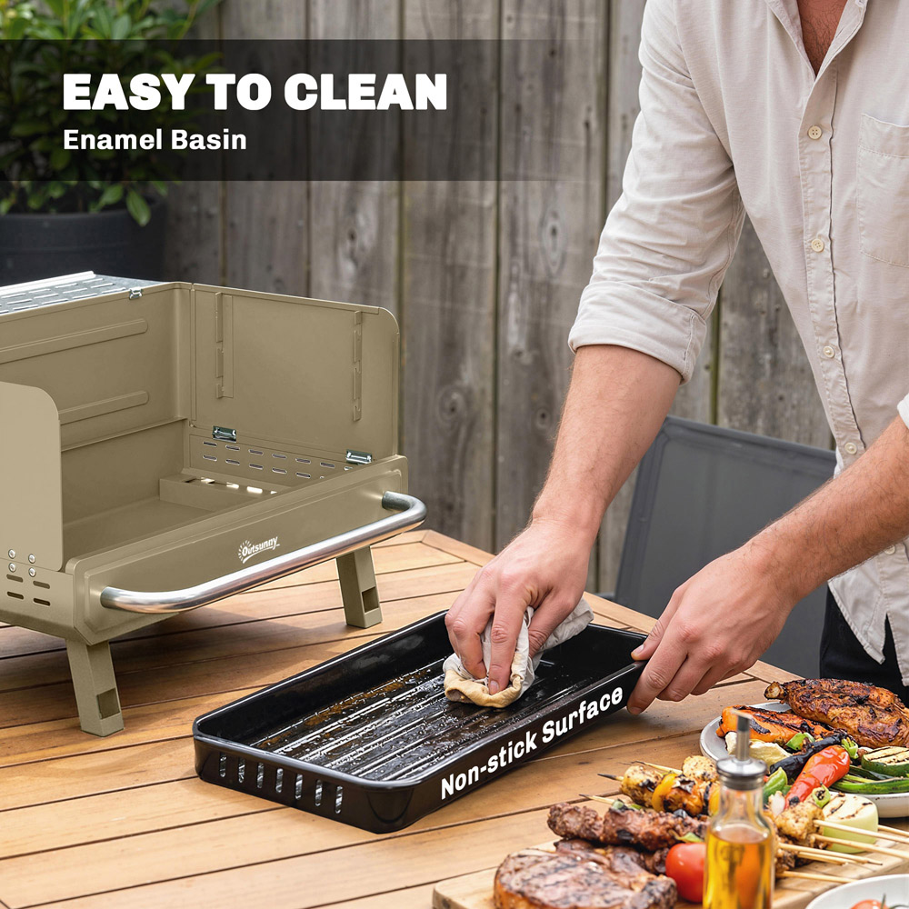 Outsunny Khaki Portable Barbecue Grill with Adjustable Grates and Side Shelf Image 8