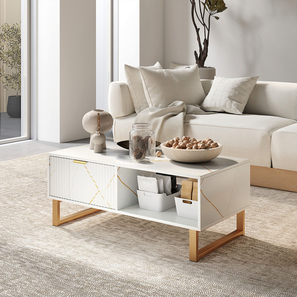 HOMCOM Single Drawer Single Shelf White Coffee Table Image 5
