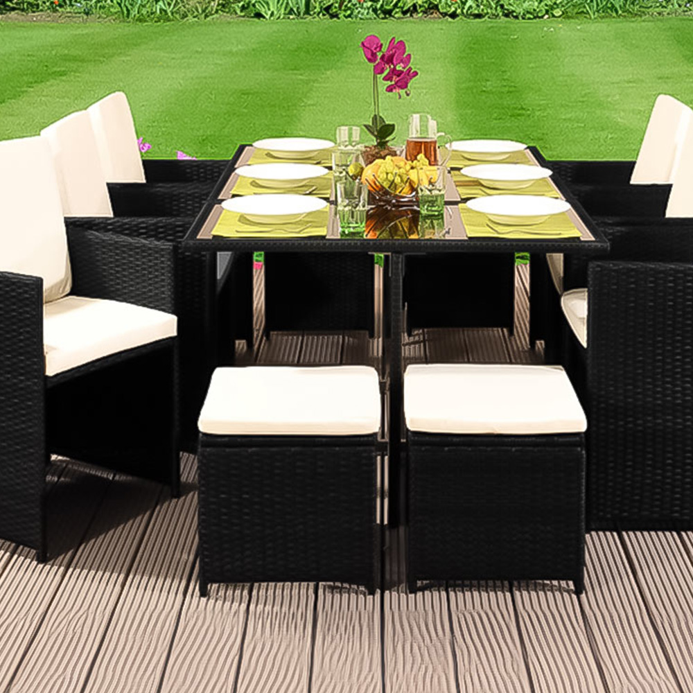 Brooklyn Cube 6 Seater Garden Dining Set with Cover Black Image 2