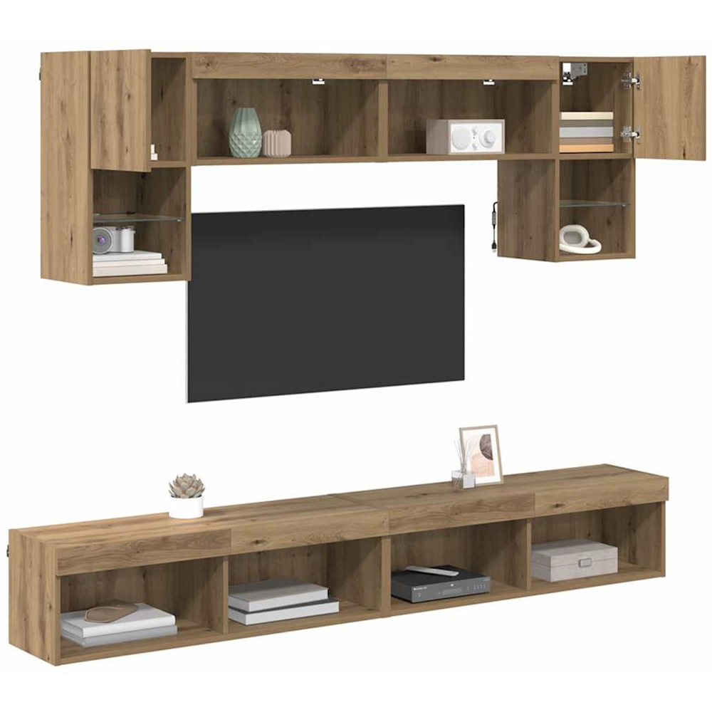 vidaXL 2 Door 10 Shelf Artisan Oak Wall Mounted TV Unit with LED Lights Image 3