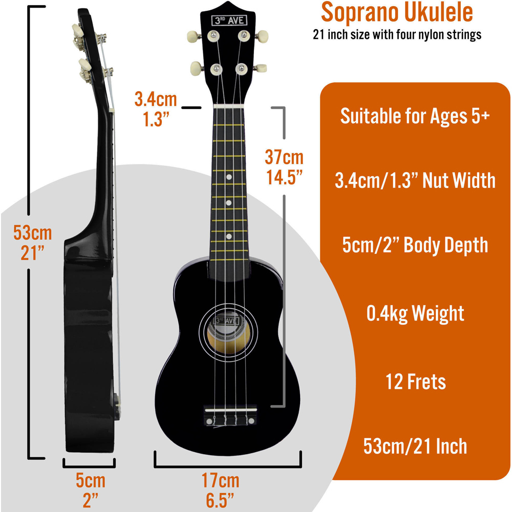 3rd Avenue Black Soprano Ukulele Set Image 6