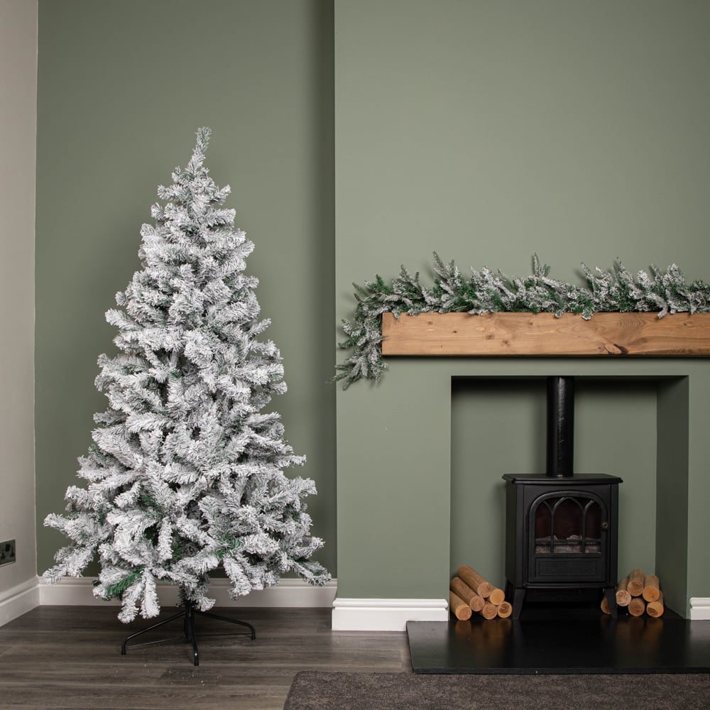 Samuel Alexander Snow Flocked Artificial Christmas Tree with Green Metal Stand 6ft Image 6