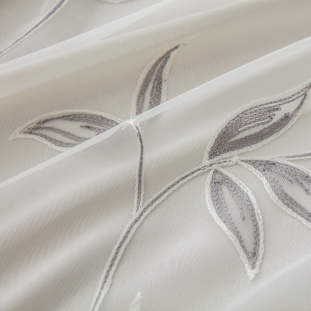 Alan Symonds Leaf Embroidered Sage Pencil Pleat Tulle Voile Curtains 147 x 137cm Image 4