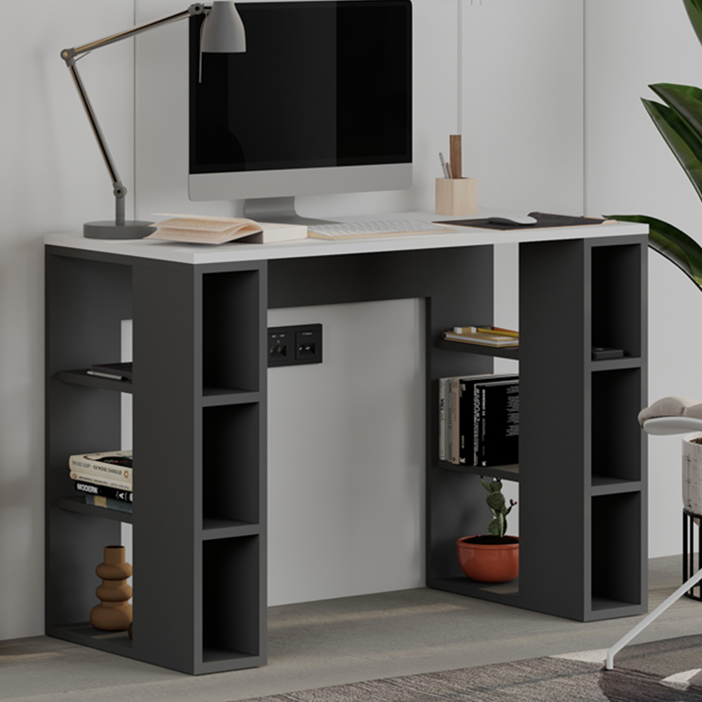 Decortie Colmar 6 Shelf Computer Desk White and Anthracite Grey Image 1