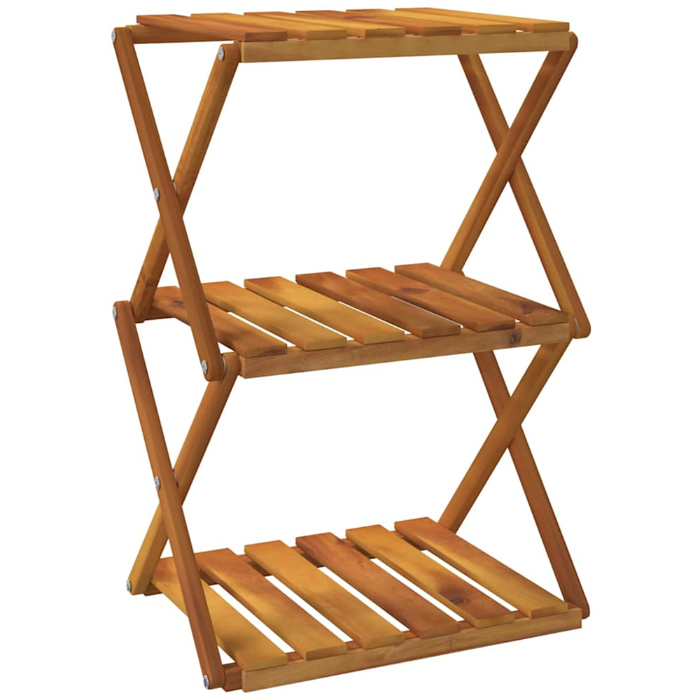 vidaXL 3 Shelf Brown Solid Acacia Wood Foldable Slatted Display Unit Image 1