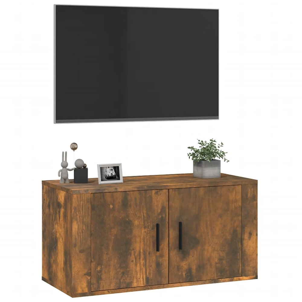 vidaXL 2 Door Smoked Oak Wall Mounted TV Cabinet Image 4