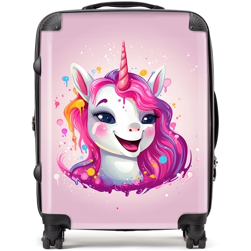Warren Reed Designer Large Happy Unicorn Splashart Suitcase Image 1
