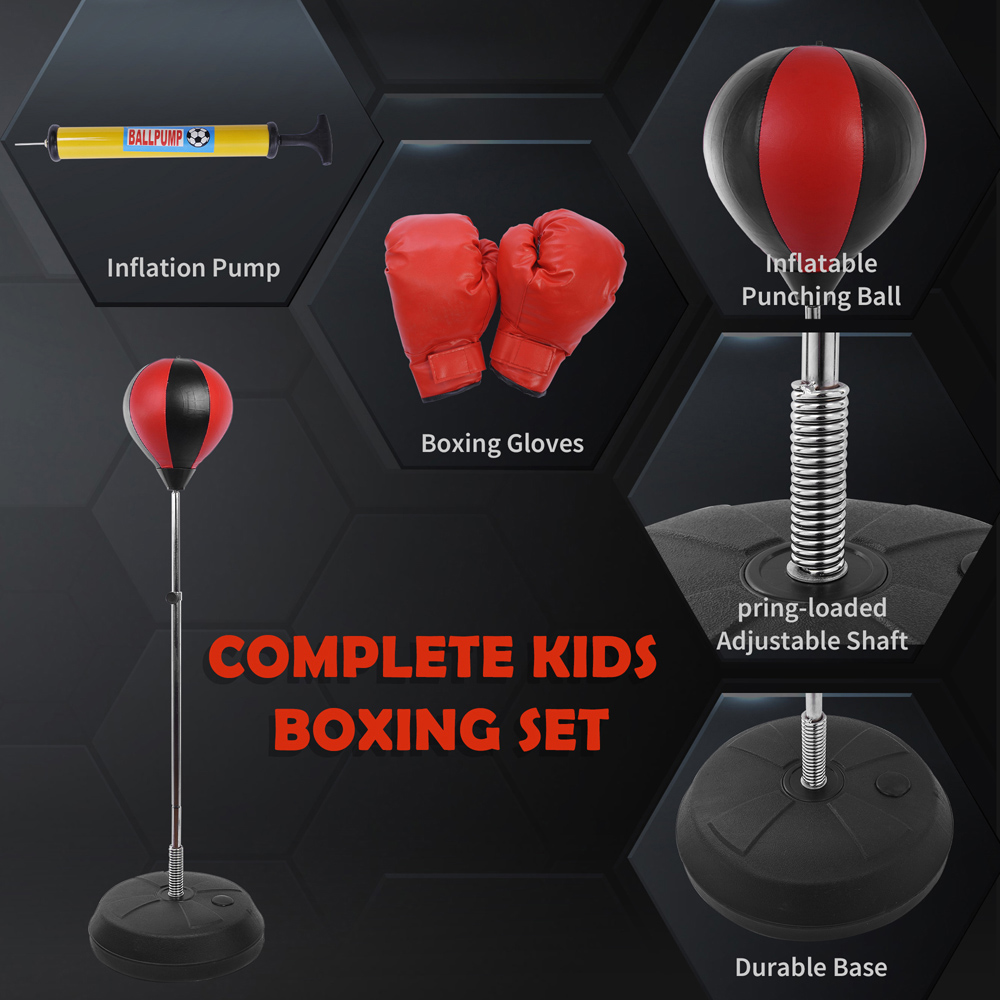 HOMCOM Kids Black and Red Punching Bag Boxing Set Image 5