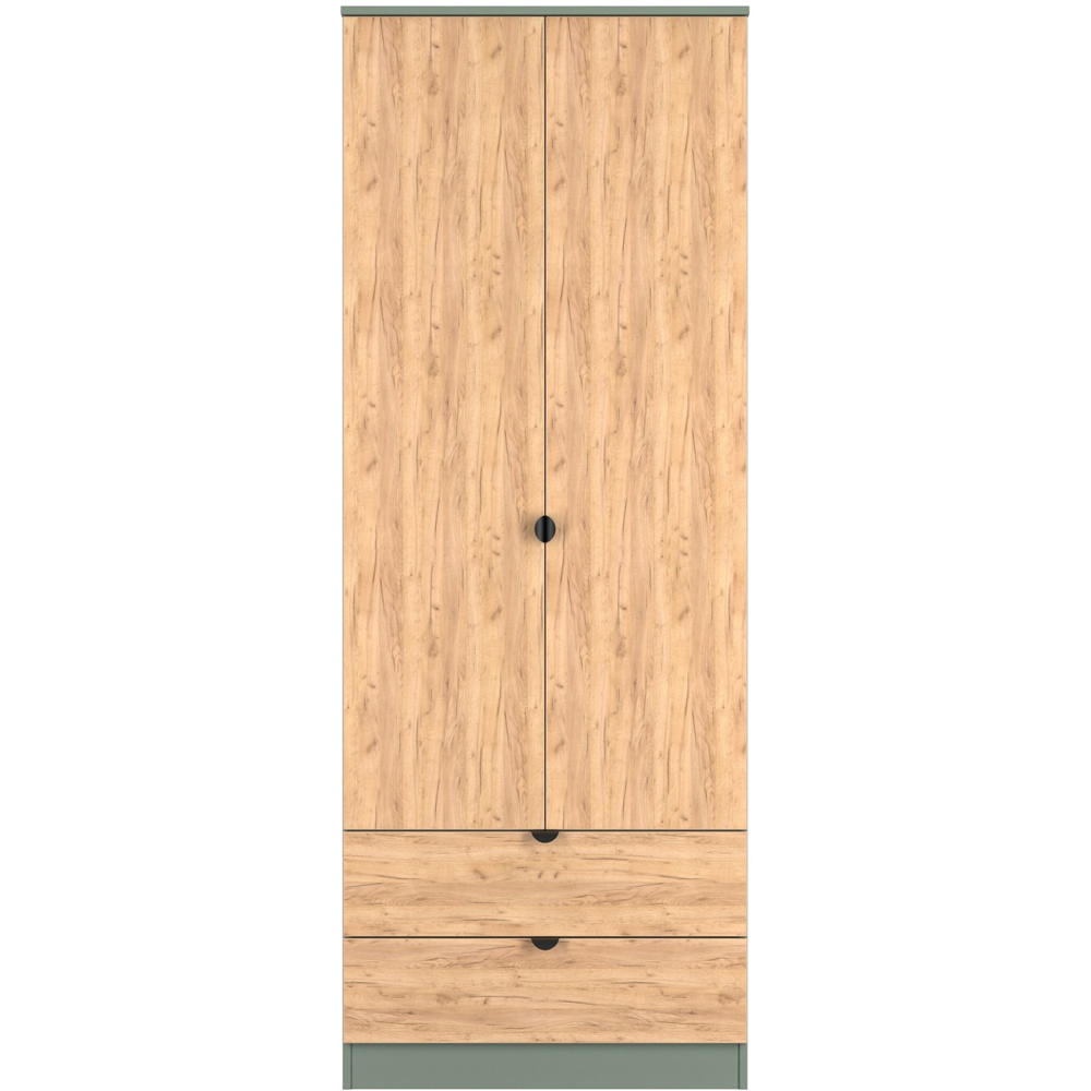 Crowndale Bora 2 Door 2 Drawer Gold Oak and Reed Green Tall Double Wardrobe Image 2