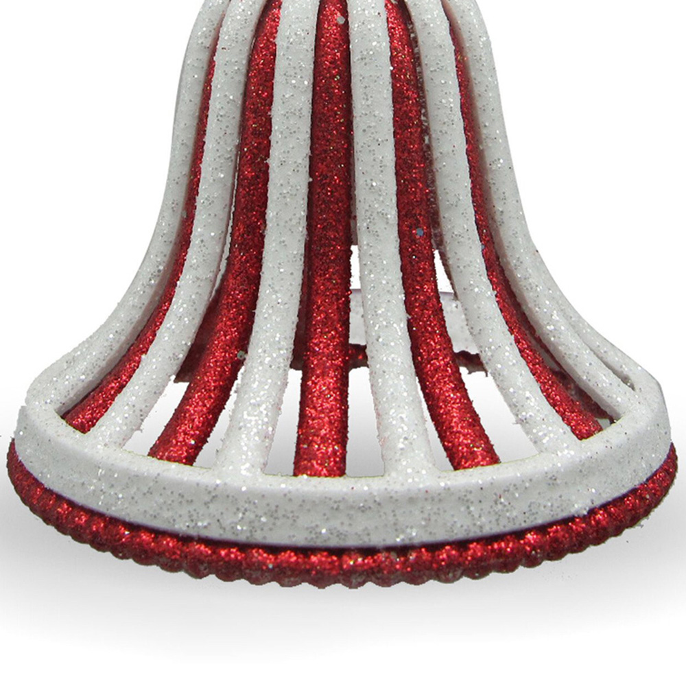 Two Tone Glitter Bell Hanging Decoration Red and White Image 3