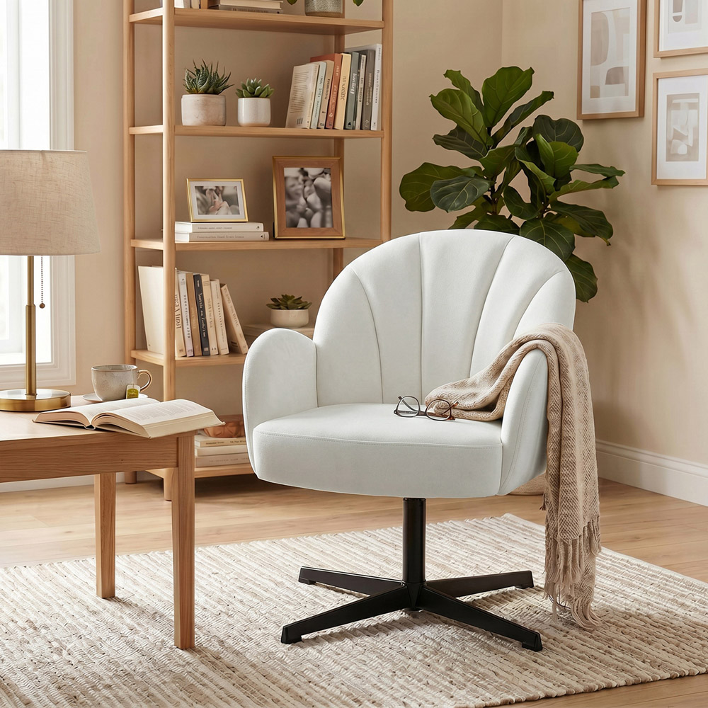 HOMCOM Cream Modern Swivel Accent Chair Image 3
