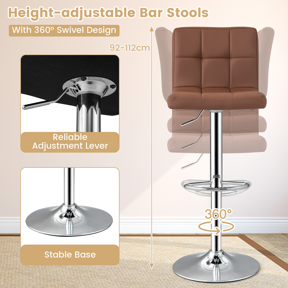 Costway Coffee PU Leather Bar Stool Set of 2 Image 8