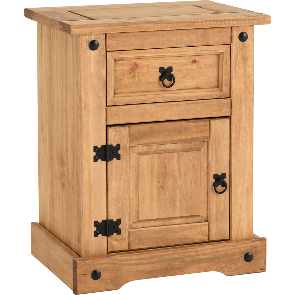 Seconique Corona Single Door Single Drawer Waxed Pine Bedside Table Image 2