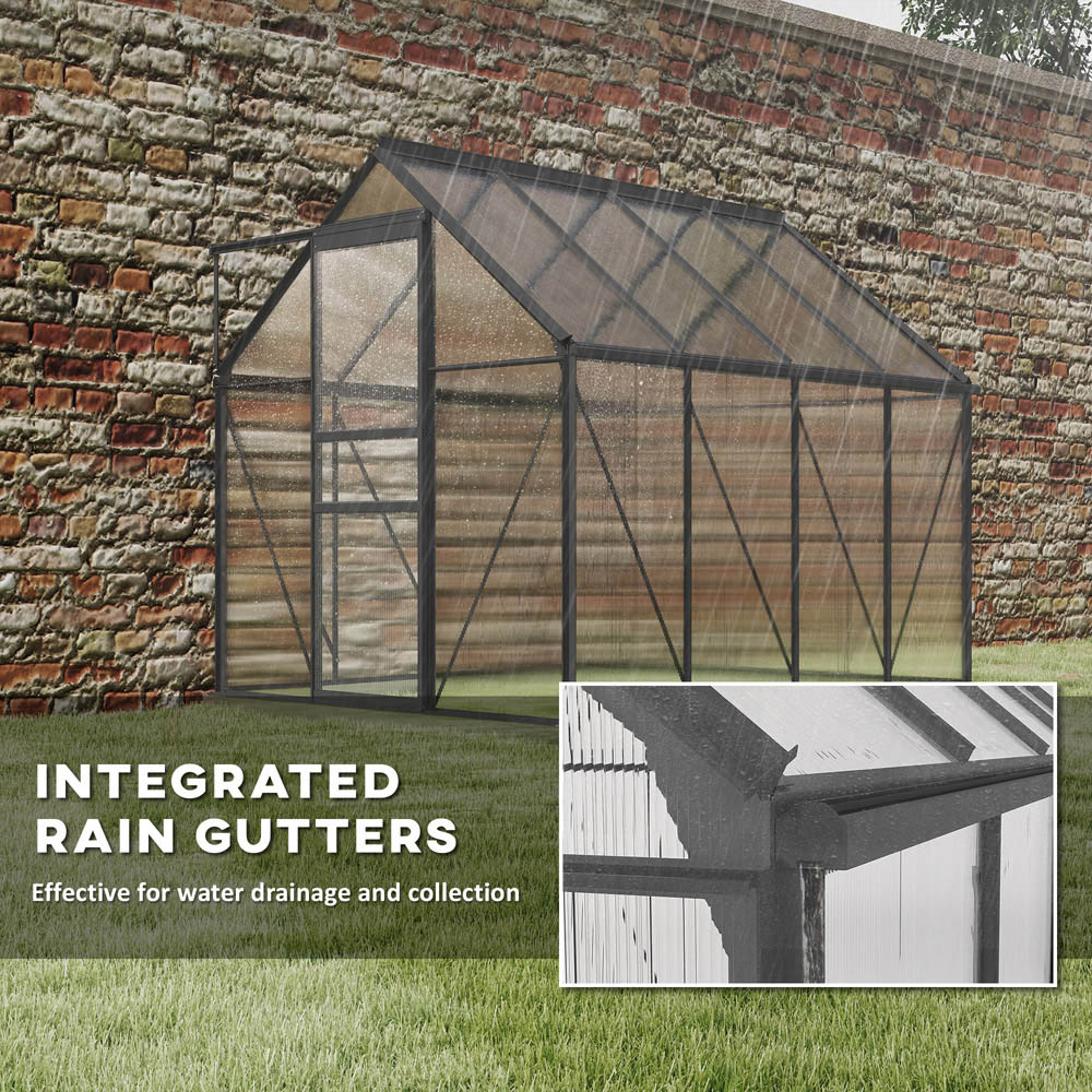 Outsunny 6.2 x 8.3ft Polycarbonate Dark Grey Walk-in Garden Greenhouse with Sliding Door Image 7