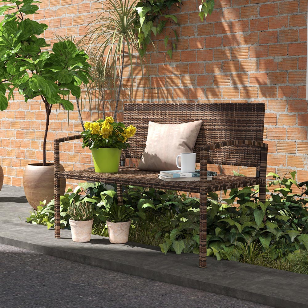 Outsunny 2 Seater Brown Rattan Garden Loveseat Bench Image 4