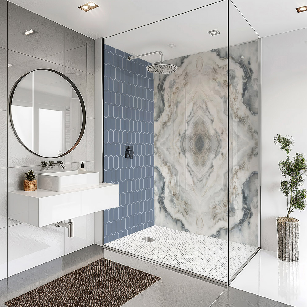 Splashbax Premium Artisan Onyx Blue Elongated Hexagon Di Bond Shower Panel 2400 x 800mm Image 5