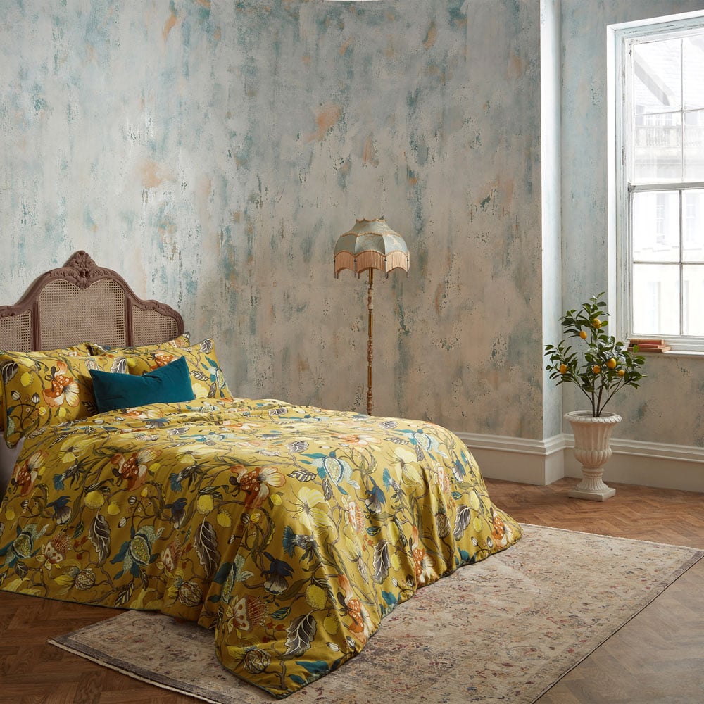 EW by Edinburgh Weavers Morton Floral Double Ochre Cotton Sateen Duvet Cover Set Image 5