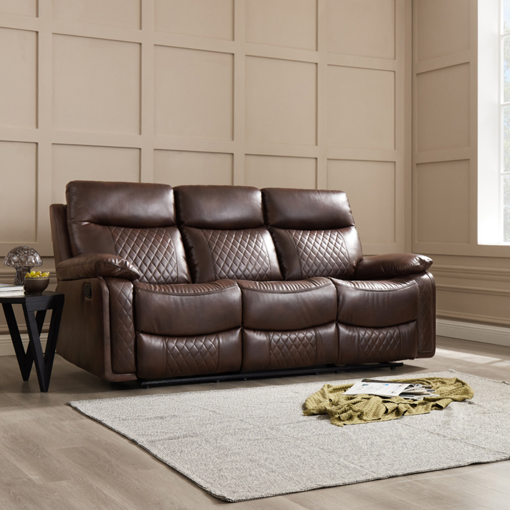 Home Detail Carson 3 Seater Brown Faux Leather Manual Recliner Sofa Image 6