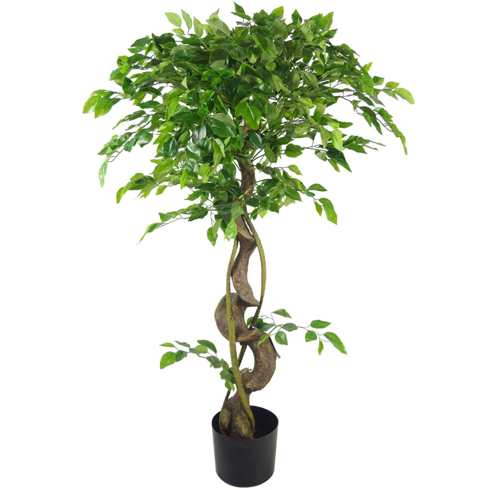 Botanik Japanese Fruticosa Ficus Artificial Tree with Twisted Trunk in Copper Metal Planter 4ft Image 2