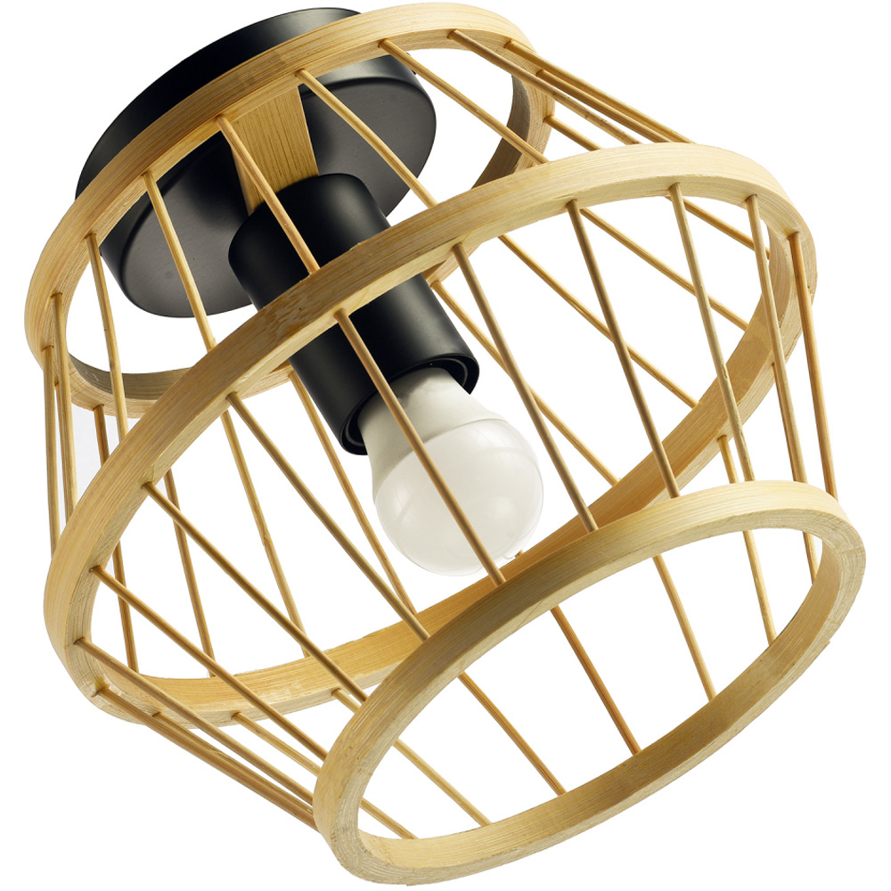 Happy Homewares Black Metal Ceiling Light with Outer Bamboo Frame Image 5