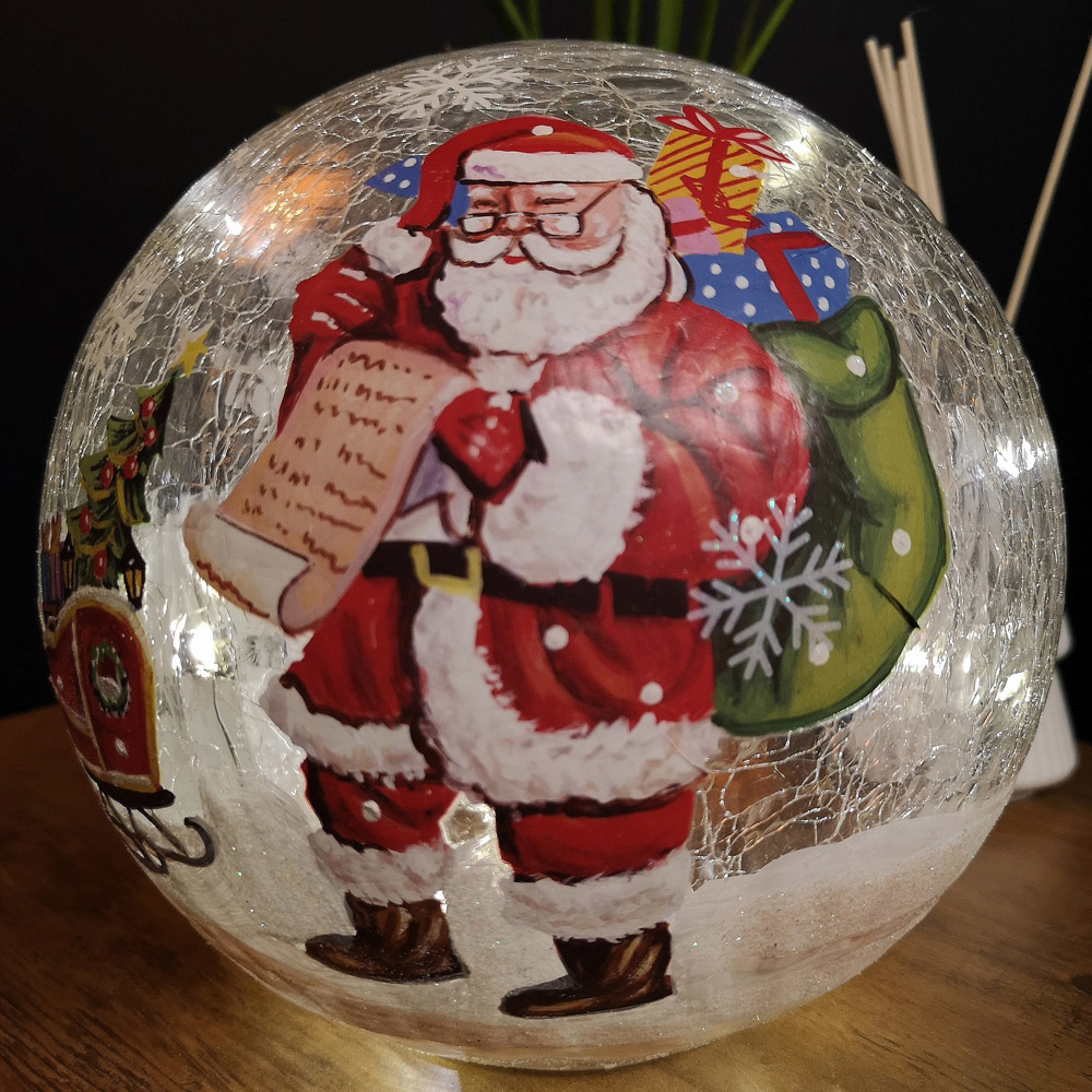 Samuel Alexander Santa Crackle Effect Glass Ball LED Christmas Decoration 20cm Image 3