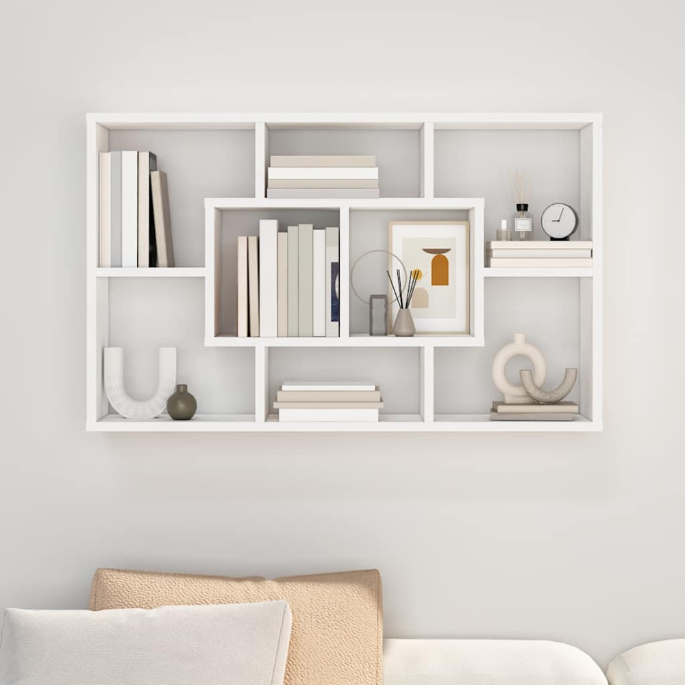 vidaXL 8 Compartment White Wall Shelf Image 7