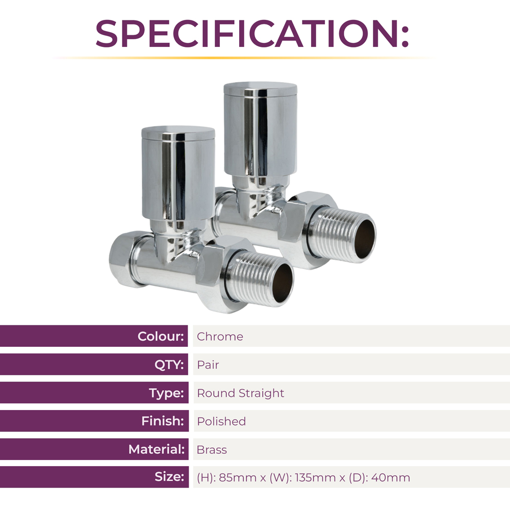 Go Bathrooms Chrome Straight Radiator Valves Set 15mm Image 4