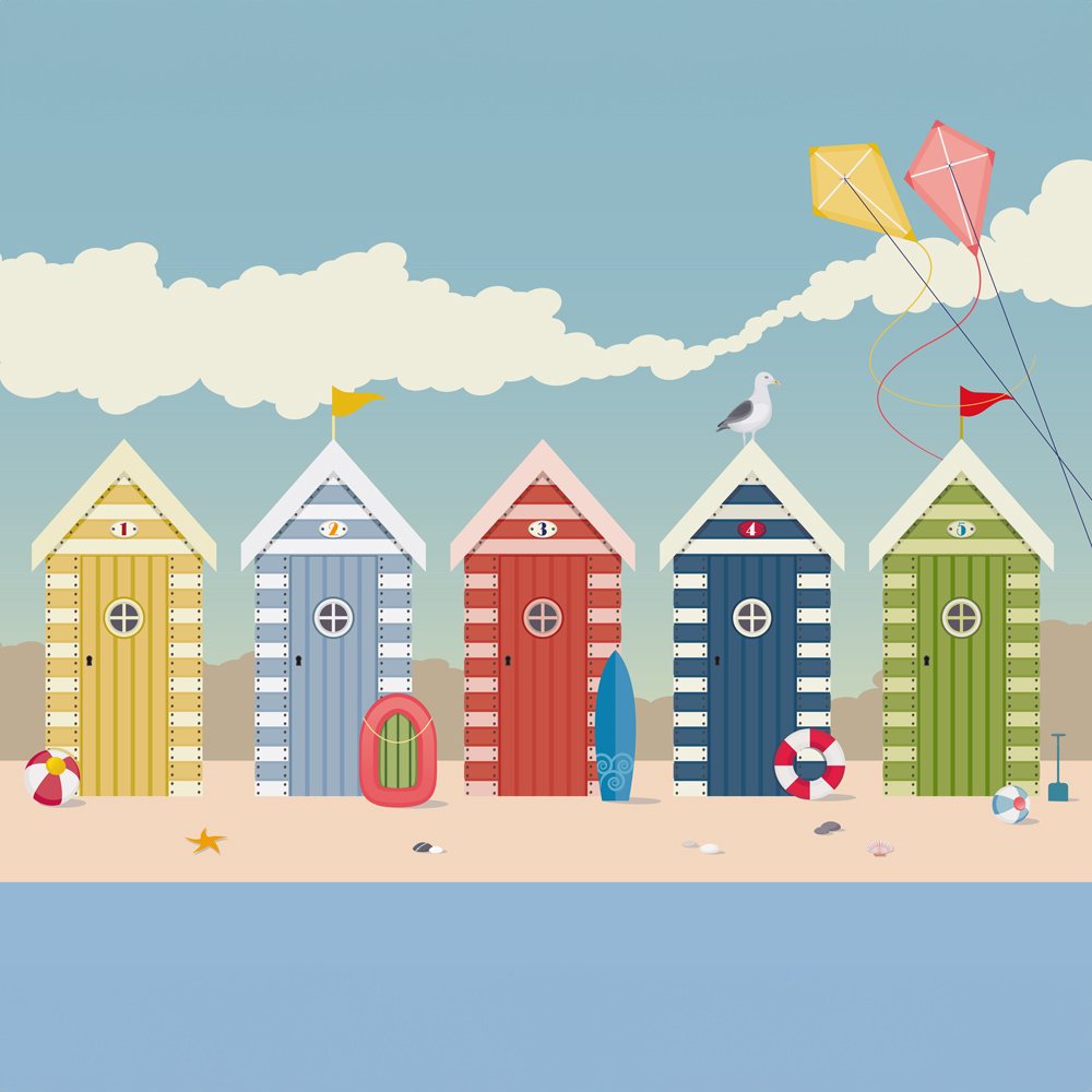 Origin Murals Beach Huts Wall Mural Image 2