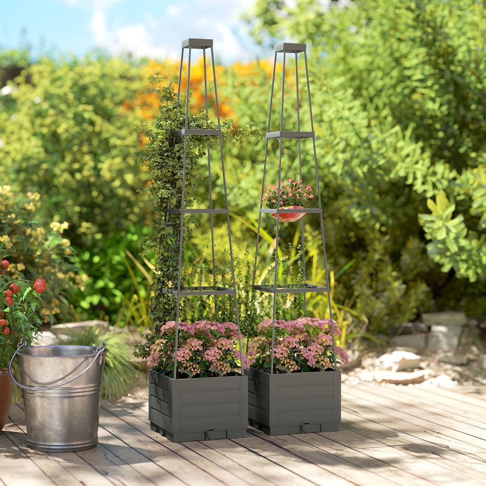 Outsunny Grey Raised Garden Bed with Trellis and Removable Drainage Tray 12L 2 Pack Image 5