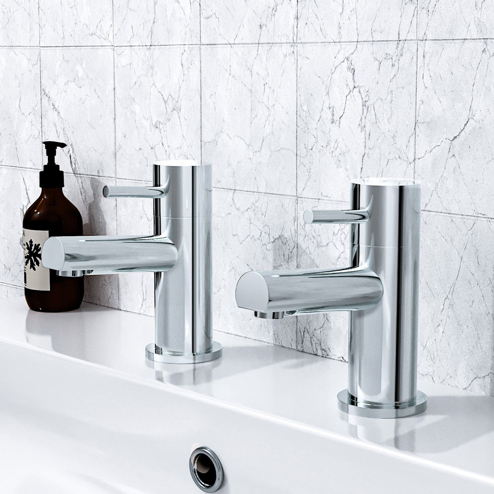 Nes Home Blossom Chrome Hot and Cold Basin Twin Taps with Waste Image 2