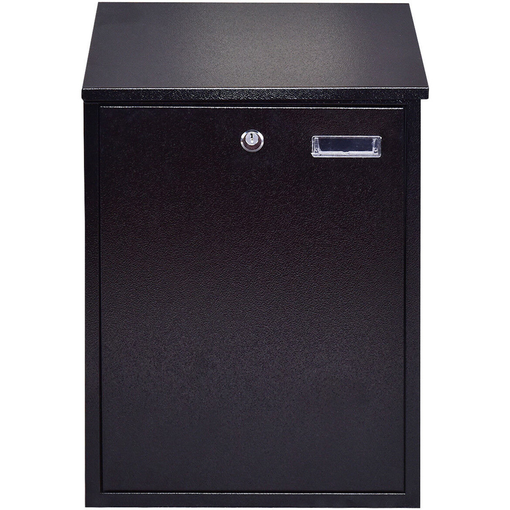 Costway Black Wall Mounted Steel Lockable Letter Box Image 3