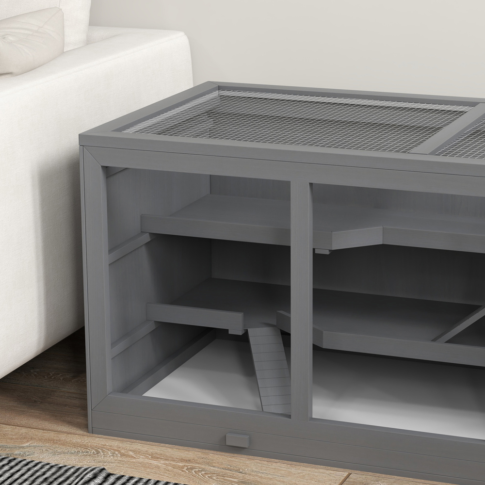 PawHut Wooden Hamster Cage with Tray and Openable Top Image 4