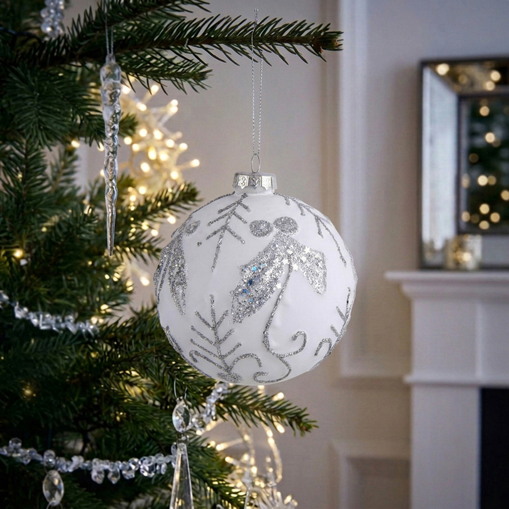 Silver Glitter Patterned Bauble Image 2